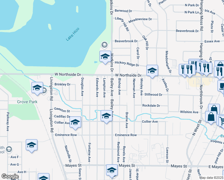 map of restaurants, bars, coffee shops, grocery stores, and more near 3774 Bailey Avenue in Jackson