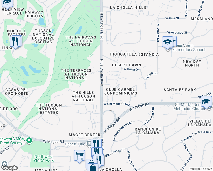 map of restaurants, bars, coffee shops, grocery stores, and more near 8147 North Mc Carty Road in Tucson