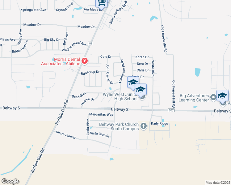 map of restaurants, bars, coffee shops, grocery stores, and more near 7943 Vita Court in Abilene