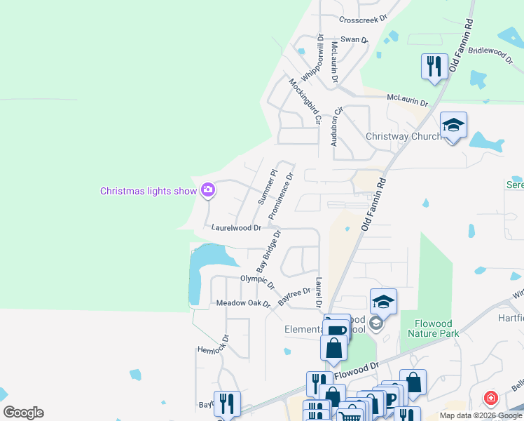 map of restaurants, bars, coffee shops, grocery stores, and more near 510 Laurelwood Drive in Flowood