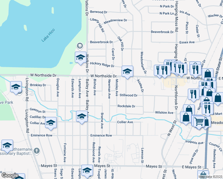 map of restaurants, bars, coffee shops, grocery stores, and more near 3744 Newman Avenue in Jackson