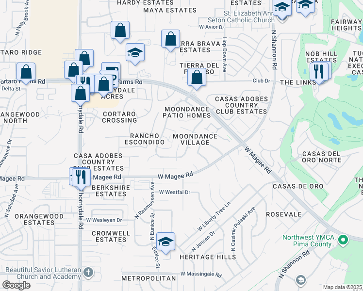 map of restaurants, bars, coffee shops, grocery stores, and more near 8088 North Wheatfield Drive in Tucson