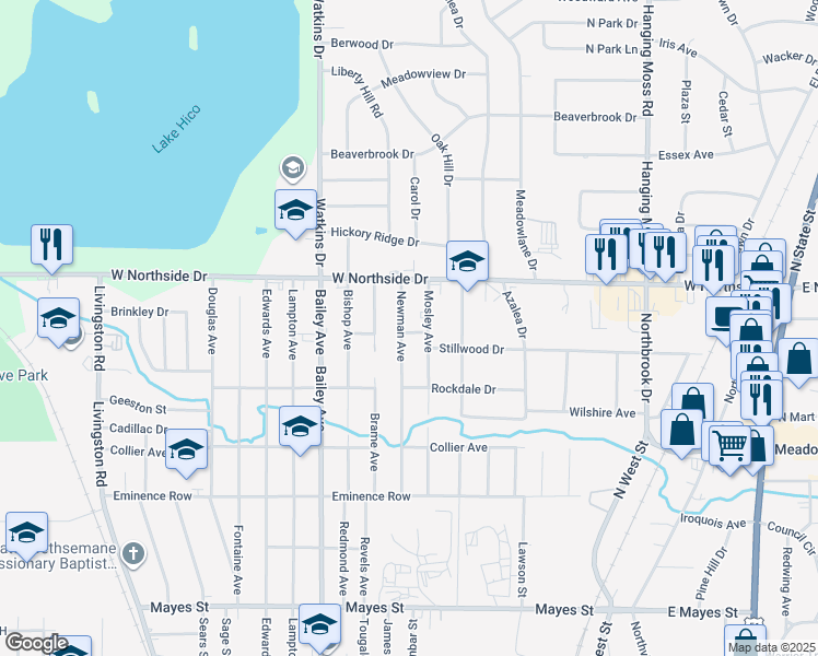 map of restaurants, bars, coffee shops, grocery stores, and more near 3744 Newman Avenue in Jackson