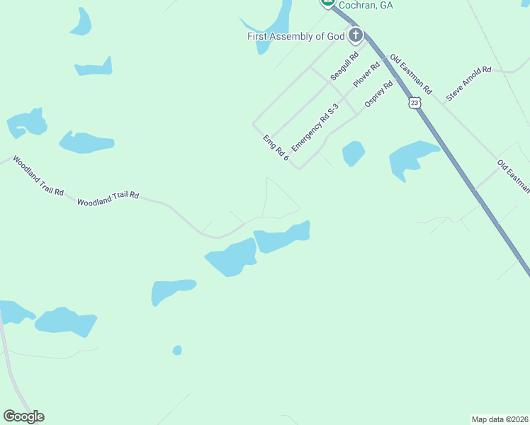 map of restaurants, bars, coffee shops, grocery stores, and more near Woodland Trail in Cochran