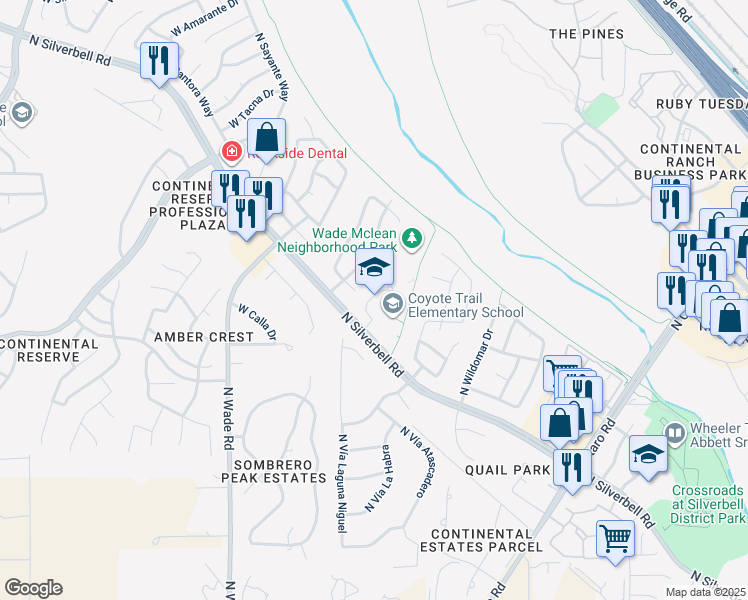 map of restaurants, bars, coffee shops, grocery stores, and more near 8000 North Silverbell Road in Tucson
