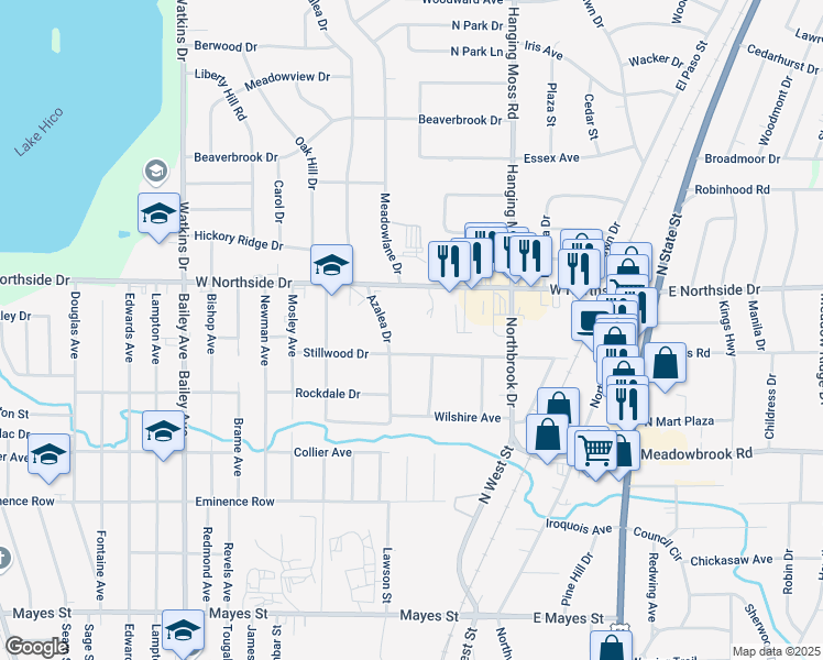 map of restaurants, bars, coffee shops, grocery stores, and more near 439 West Northside Drive in Jackson