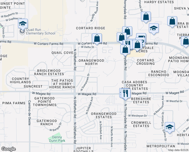 map of restaurants, bars, coffee shops, grocery stores, and more near 4064 West Plantation Street in Tucson