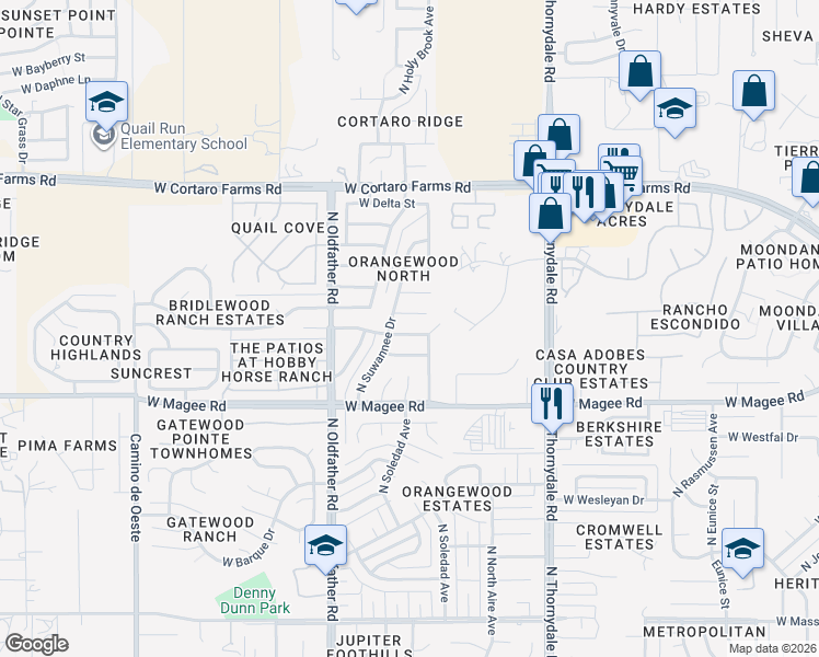 map of restaurants, bars, coffee shops, grocery stores, and more near 4064 West Plantation Street in Tucson