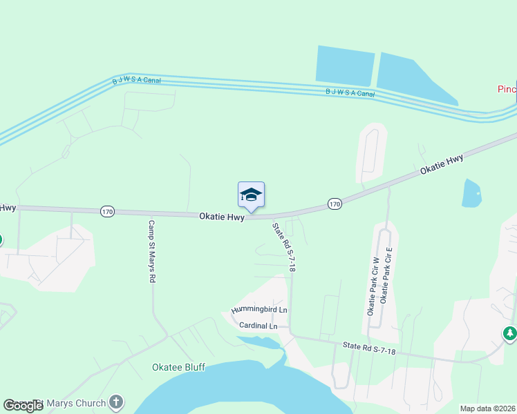 map of restaurants, bars, coffee shops, grocery stores, and more near 5487 Okatie Highway in Ridgeland