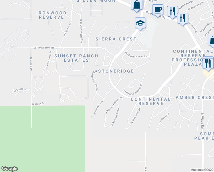 map of restaurants, bars, coffee shops, grocery stores, and more near 7659 West Quachila Court in Tucson