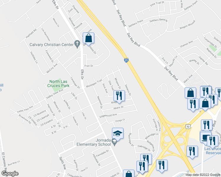 map of restaurants, bars, coffee shops, grocery stores, and more near 4077 Gila Trail in Las Cruces