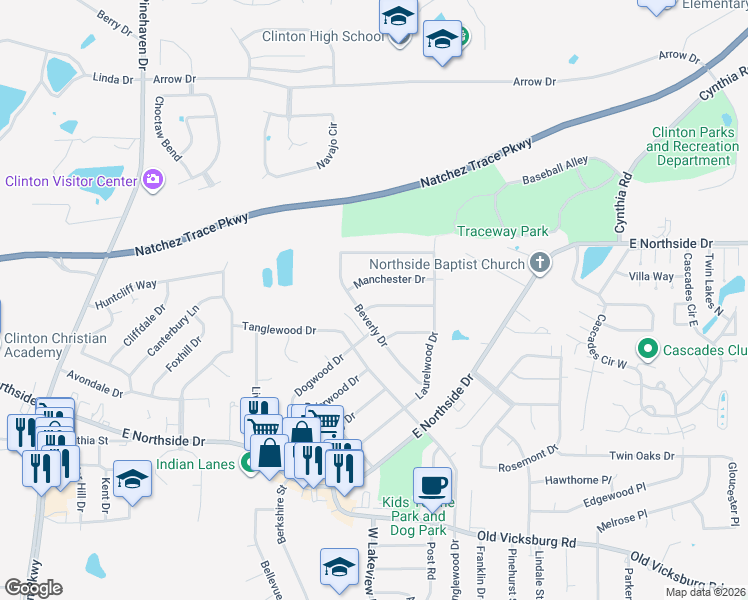 map of restaurants, bars, coffee shops, grocery stores, and more near 1203 Rockingham Drive in Clinton
