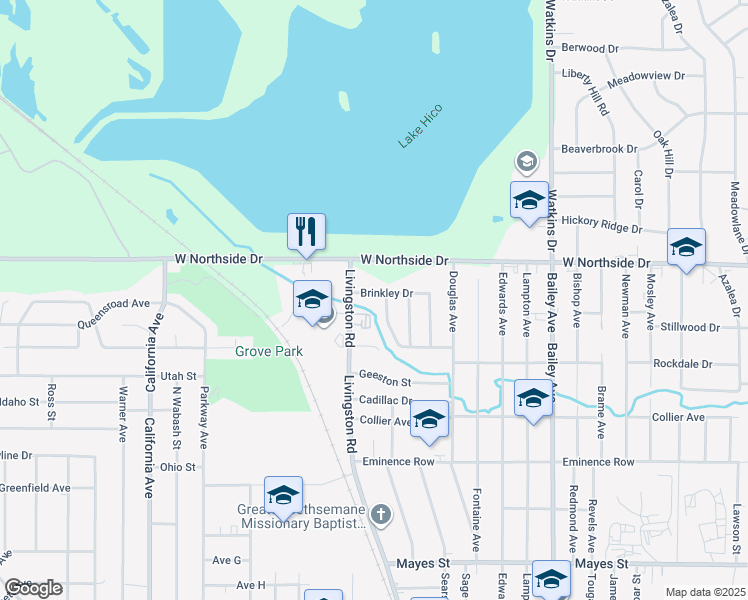 map of restaurants, bars, coffee shops, grocery stores, and more near 1450 Brinkley Drive in Jackson