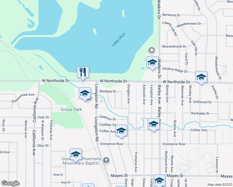 map of restaurants, bars, coffee shops, grocery stores, and more near 1320 Brinkley Drive in Jackson