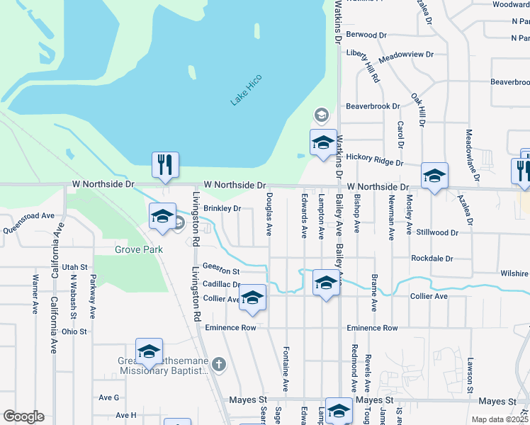 map of restaurants, bars, coffee shops, grocery stores, and more near 3832 Douglas Avenue in Jackson