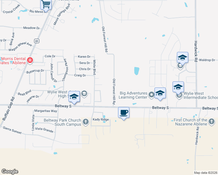 map of restaurants, bars, coffee shops, grocery stores, and more near 7982 Old Forrest Hill Road in Abilene