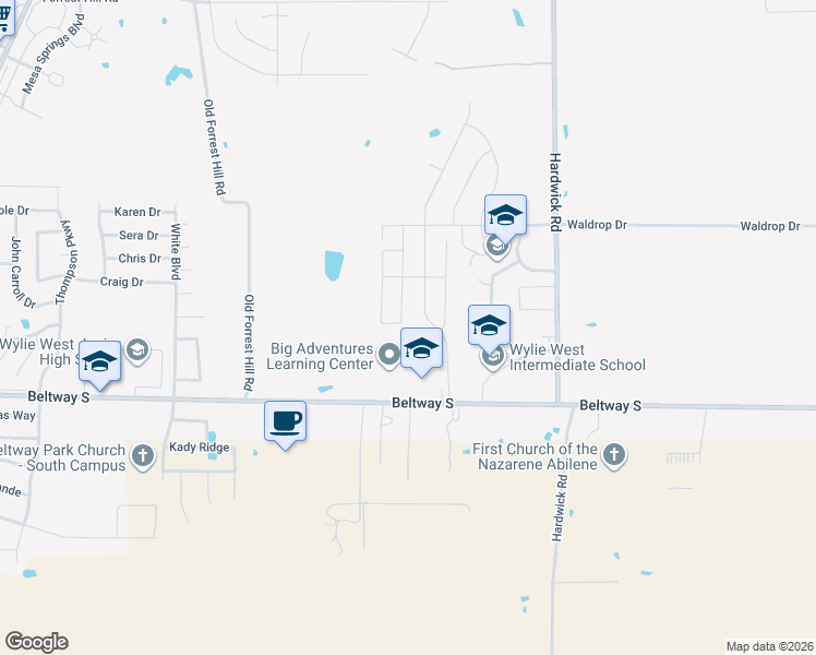 map of restaurants, bars, coffee shops, grocery stores, and more near 7810 Tuscany Drive in Abilene