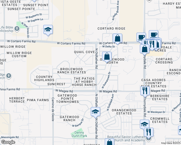 map of restaurants, bars, coffee shops, grocery stores, and more near 4242 West Firethorn Street in Tucson
