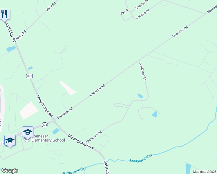 map of restaurants, bars, coffee shops, grocery stores, and more near 1670 Ebenezer Road in Rincon
