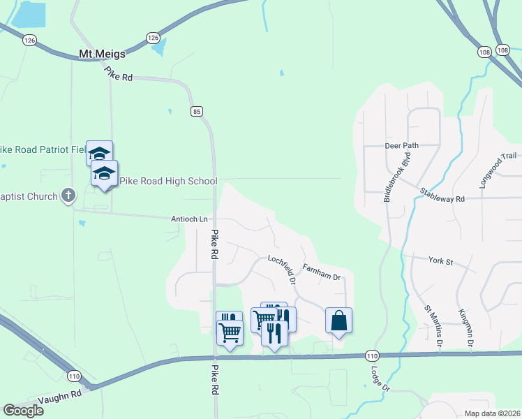 map of restaurants, bars, coffee shops, grocery stores, and more near 1000 Gray Ridge Drive in Pike Road