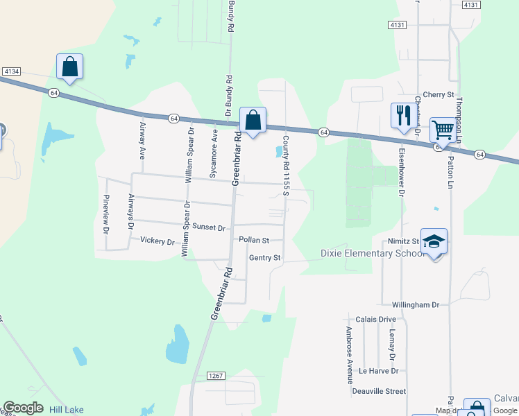 map of restaurants, bars, coffee shops, grocery stores, and more near 2303 County Road 1125 in Tyler