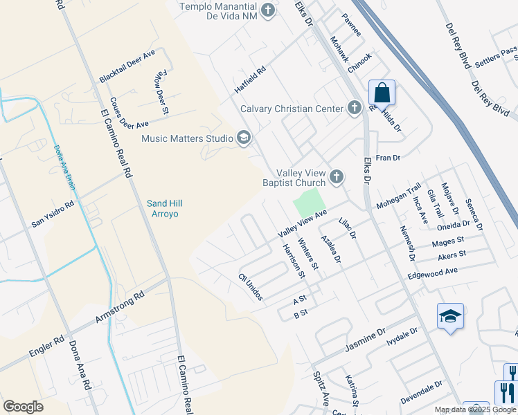 map of restaurants, bars, coffee shops, grocery stores, and more near 4250 Harrison Street in Las Cruces