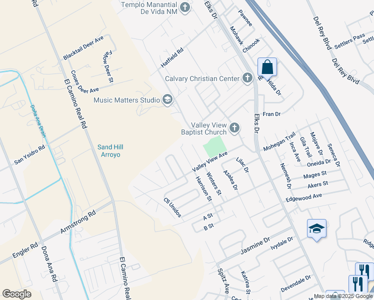 map of restaurants, bars, coffee shops, grocery stores, and more near 4250 Harrison Street in Las Cruces