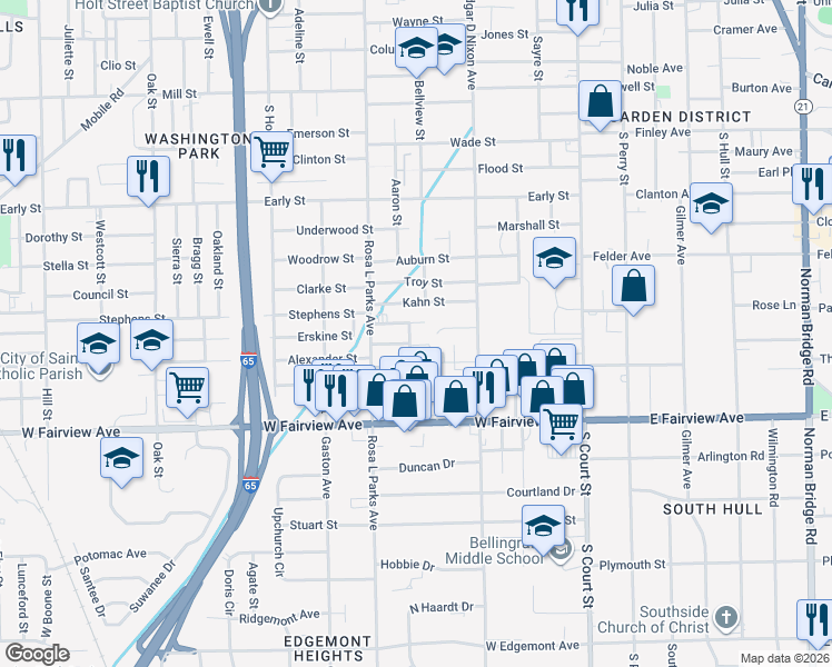 map of restaurants, bars, coffee shops, grocery stores, and more near 450 Lincoln Street in Montgomery
