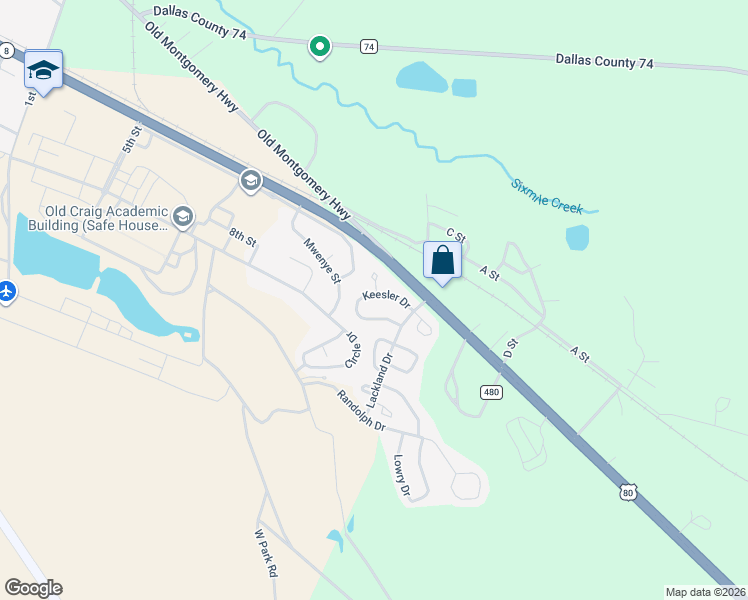 map of restaurants, bars, coffee shops, grocery stores, and more near 837 Keesler Drive in Selma