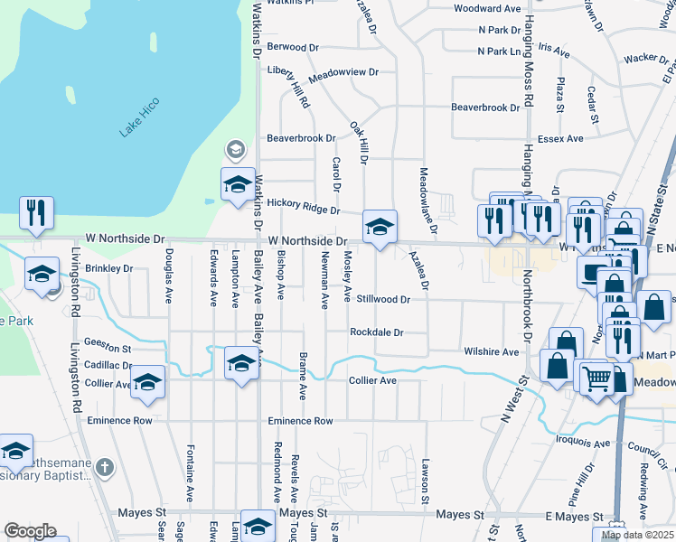 map of restaurants, bars, coffee shops, grocery stores, and more near 3811 Mosley Avenue in Jackson