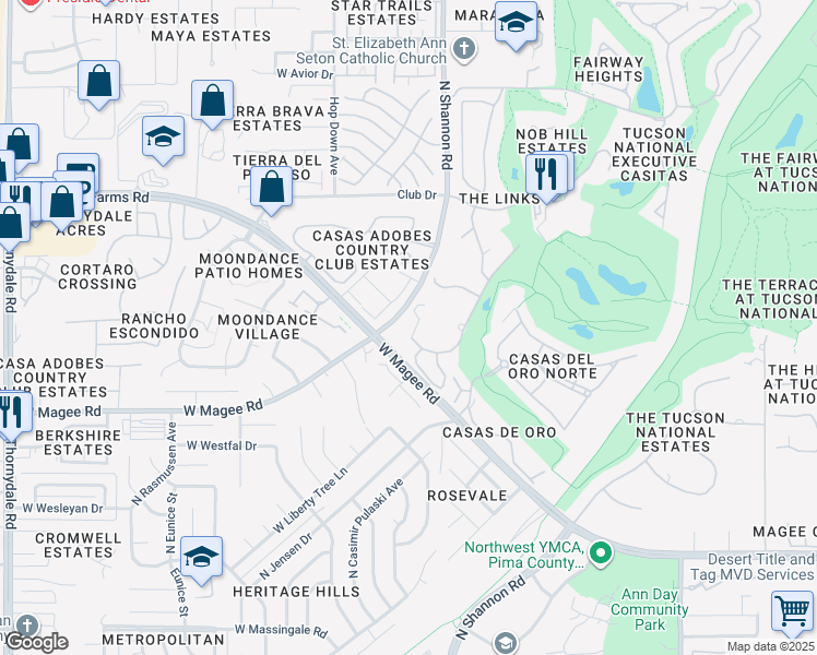 map of restaurants, bars, coffee shops, grocery stores, and more near 8101 North Fairway View Drive in Tucson