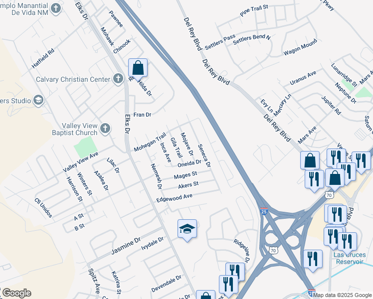 map of restaurants, bars, coffee shops, grocery stores, and more near 4105 Mojave Drive in Las Cruces