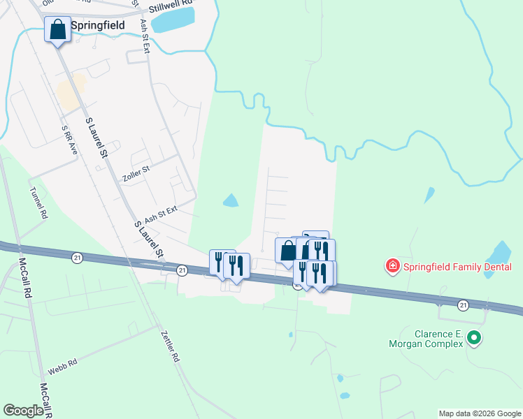 map of restaurants, bars, coffee shops, grocery stores, and more near 100 Saint Phillip Way in Springfield