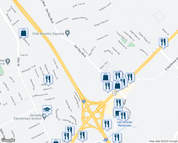 map of restaurants, bars, coffee shops, grocery stores, and more near 2729 Ben Boldt Place in Las Cruces