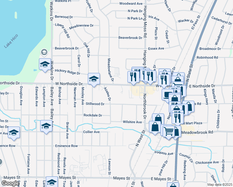 map of restaurants, bars, coffee shops, grocery stores, and more near 449 West Northside Drive in Jackson