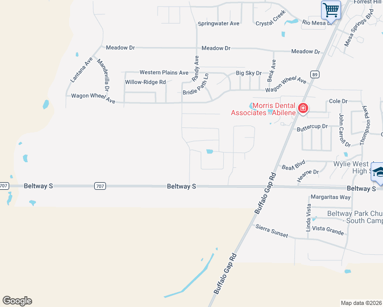 map of restaurants, bars, coffee shops, grocery stores, and more near 5180-6398 Beltway South in Abilene