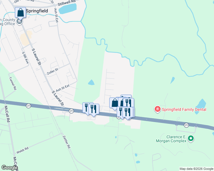 map of restaurants, bars, coffee shops, grocery stores, and more near 100 Saint Phillip Way in Springfield
