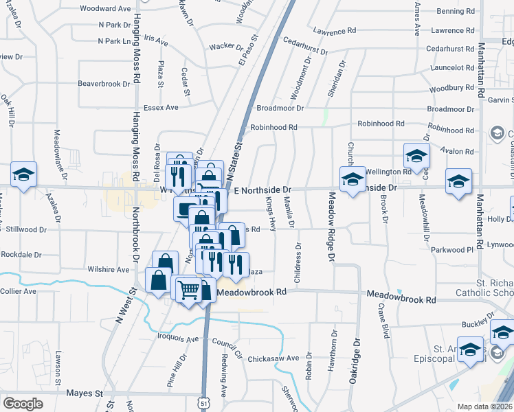 map of restaurants, bars, coffee shops, grocery stores, and more near 314 Melbourne Road in Jackson