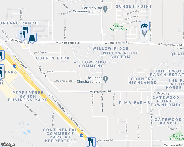 map of restaurants, bars, coffee shops, grocery stores, and more near West Foothills Blue Lane in Tucson