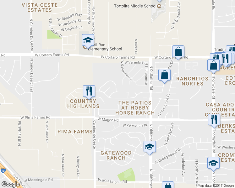 map of restaurants, bars, coffee shops, grocery stores, and more near 4514 West Lord Redman Loop in Tucson