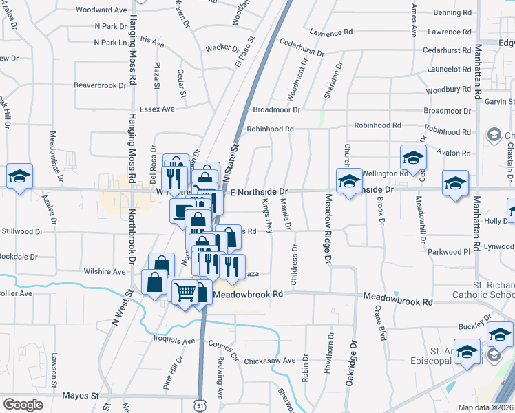 map of restaurants, bars, coffee shops, grocery stores, and more near 314 Melbourne Road in Jackson