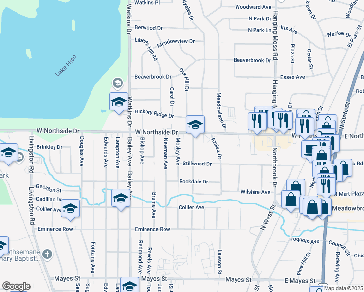 map of restaurants, bars, coffee shops, grocery stores, and more near 3835 Britton Avenue in Jackson