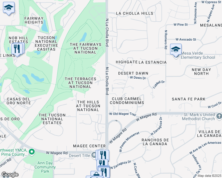 map of restaurants, bars, coffee shops, grocery stores, and more near 8150 North La Cholla Boulevard in Tucson