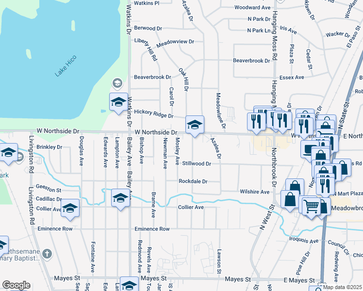 map of restaurants, bars, coffee shops, grocery stores, and more near 3835 Britton Avenue in Jackson