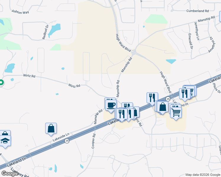 map of restaurants, bars, coffee shops, grocery stores, and more near 2151-2399 Manship Road in Flowood
