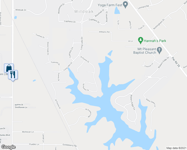 map of restaurants, bars, coffee shops, grocery stores, and more near 2946 North Pointe Drive in Shreveport