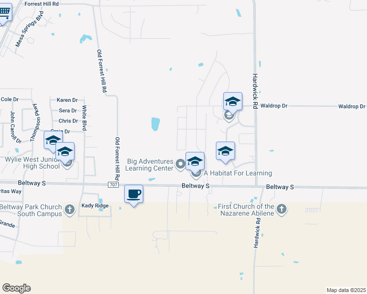 map of restaurants, bars, coffee shops, grocery stores, and more near 3159 Waldrop Drive in Abilene