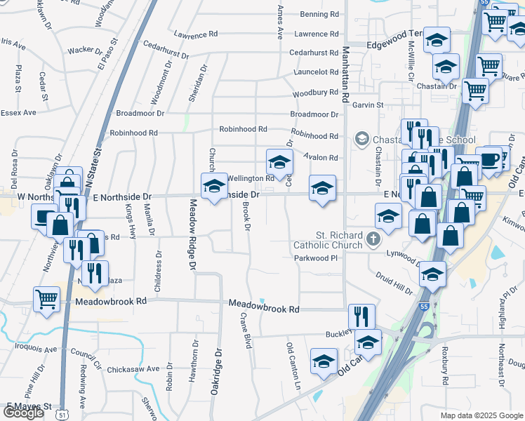 map of restaurants, bars, coffee shops, grocery stores, and more near 4515 Parisian Drive in Jackson