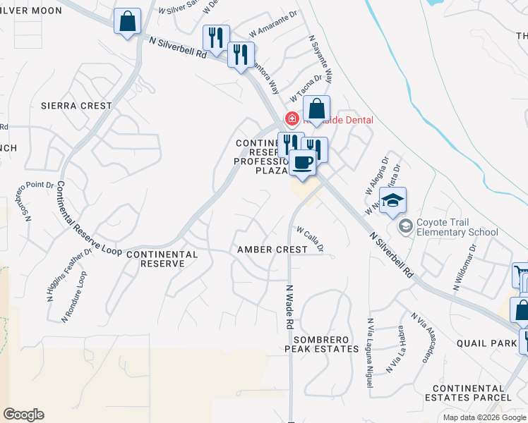 map of restaurants, bars, coffee shops, grocery stores, and more near 8174 North Fallen Petal Drive in Tucson
