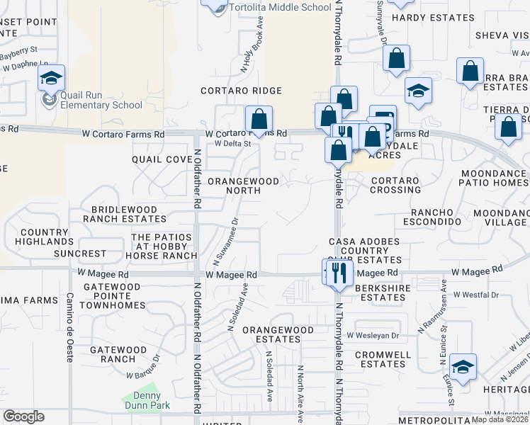 map of restaurants, bars, coffee shops, grocery stores, and more near 4000 West Plantation Street in Tucson